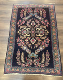Antique Persian Kerman Rug 2.8 x 4, Navy Blue, Floral