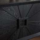 60' Premium Rustic American Farmhouse Credenza in Elegant Black - Symmetrical Sunburst Door Design, Heavy-Duty TV Stand with Adjustable Shelves, Black Wood Storage Cabinet