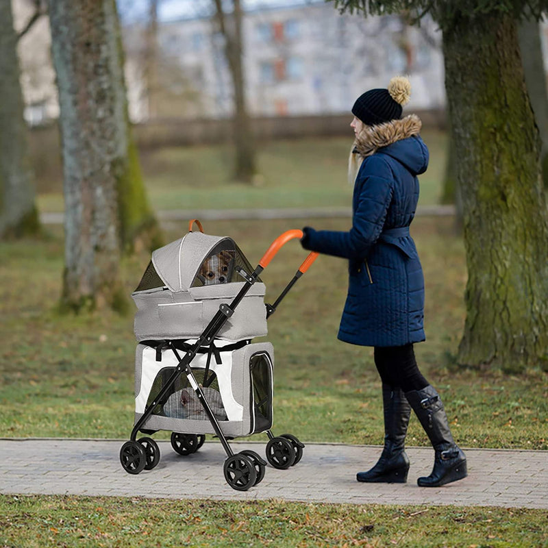 Double Decker Bus Pet Stroller Two Level Cat and Dog Stroller, Gray