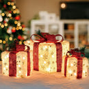 Set of 3 Christmas Lighted Gift Boxes, Gold Snowflake Boxes