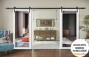 Lucia 1299 Matte White Double Barn Door with Mirror Glass and Black Rail