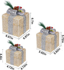 Set of 3 Christmas Lighted Gift Boxes, Warm White Tinsel Boxes, Xmas Decor
