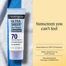 Neutrogena Ultra Sheer Dry Touch Sunscreen Lotion SPF 70 Broad Spectrum UVA UVB Protection Lightweight Water Resistant up to 80 Minutes Oil PABA Oxybenzone Free, 3 fl oz