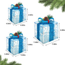 Set of 3 Christmas Lighted Gift Boxes, Blue Snowflake Boxes for Xmax