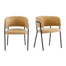 Modern Upholstered Arm Dining Chair Set of 2, Yellow Fabric, Metal Legs