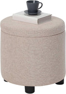 Round Storage Ottoman Upholstered Removable Tray Lid