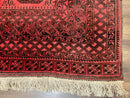 Afghan Turkoman Rug 7x10, Vintage Yamud Beshir Bokhara Carpet, Red and Black Bukhara Hand-Knotted Oriental Wool Handmade Rug, Elephant Foot