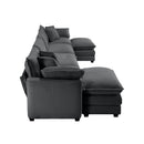 Modern Upholstered Corduroy Fabric Sofa with 3 Footstools and Pillows, 4 Seater, Grey