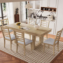 7PCs Extendable Dining Table Set, Farmhouse Extendable Table with 18' Move Leaf, 78' Rustic Wooden Kitchen Table and 6PCs Upholstered Chairs, Expanding Dining Room Table Set