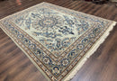 Light Green and Blue Persian Kashan Rug 7x10, Authentic Persian Carpet, Handmade, Wool