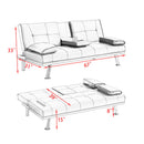 67-inch Red Leather Multifunctional Double Folding Sofa Bed with Coffee Table for Office Use