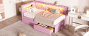 Upholstered Twin Size Platform Bed with USB Ports and LED Belt, With 2 Drawers, Pink