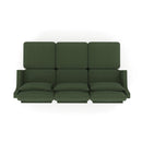 Ergonomic Three-Seater Sofa with Movable Ottomans and Lumbar Pillow in Green Chenille with Wooden Base
