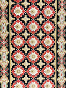 Runner Rug 4x19, Panel Design Rug, Custom Made Stark Runner Carpet, Wool, Vintage 4 x 19 Hallway Rug, European Design, Red Black Ivory Tan