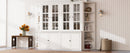 2x 75.25'' Tall Display Cabinets and Two Triangle Sided Bookshelves, 105.5'' Wide Retro Style Wall Suit with Glass Doors, for Hallways, Living room, Office, Studio or Workspace - White