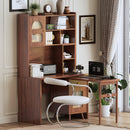 Computer Desk with 90 Degree Rotating Desktop, 43x70 Inch Office Desk with Storage Drawer and Cabinets, Gaming Desk with Shelves, Writing Desk for Study, Work Desk for Home Office Bedroom Living Room