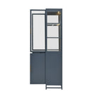 Modern Style 76.75'' Tall Steel Display Cabinet with Double Glass Doors, LED Lights, 3-Sided Glass for Collectibles - Dark Blue