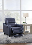 Blue Leather Wall Hugger Power Recliner With Usb Ports