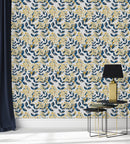 Blue Leaves and Gold Berries Wallpaper