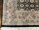 Indo Persian Rug 9x12, Vintage Handmade Wool Carpet, Repeated Allover Motif, Navy Blue and Pink