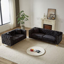 Chenille Pull Buckle Design Sofa for Living Room,Buttons Tufted With Copper Nail Decoration Armrest, Modern Couch Upholstered Button And Metal Legs