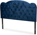 Navy Blue Velvet Upholstered Queen Size Headboard Modern Design