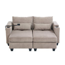 Convertible Chaise Lounge 63' Loveseat Sofa Bed with USB Ports, Cup Holders, Phone Holder, Storage, Brown Corduroy