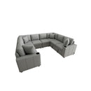 Modern U-shaped Sectional Sofa Convertible Pull-out Sofa Bed with USB Ports and Cup Holders, Gray Chenille, 108.7'