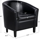 Black Synthetic Leather Barrel Armchairs With Cushions