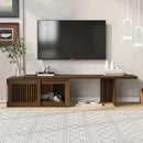 Mid-Century Modern 2 in 1 PET FRIENDLY Walnut TV Stand With Extendable table Soft cushion Sliding door Cat friendly furniture