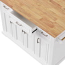 K&K 54inch Large Kitchen Island with Rubber Wood Drop Leaf, Embossed Texture Rolling Kitchen Cart on 4 Wheels with 4 Doors and 3 Drawers, Kitchen Island with Storage for Kitchen, Dining Room,White