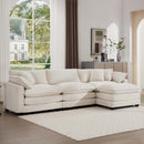 Classic & Modern Sectional Sofa with Ottoman - Light Beige Corduroy Upholstered 3-Seat Couch for Living Room
