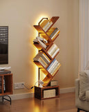 Six Tier Tree Bookshelf With LED Lights Narrow Floorstanding