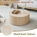 Natural Wood Cylindrical Coffee Table with MDF Material for Living Room, 27.5 Inch Diameter,12 inches high, and MDF material for living room furniture.