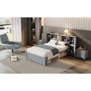 Twin Size Platform Bed with Storage Headboard and Lockers, Gray