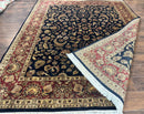 Indo Persian Rug 8x10, Navy Blue and Red, Floral Allover, Hand Knotted Vintage Wool Carpet, Indo Sarouk