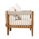 Acacia Wood Outdoor Club Chair with Handwoven Rope Accents & Curved Backrest - Water-Resistant Boho Patio Lounge Chair with Removable Cushions for Porch, Garden