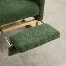 25.4'W Green Boucle High Back Glider Rocking Chair with Retractable Footrest and Rubber Wood Legs for Nursery and Living Room