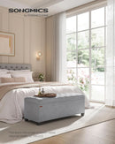 Dove Gray Velvet Storage Ottoman Bench 43 Inches Length
