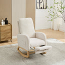 25.4'W Ivory Rocking Chair for Nursery, High Back Glider with Retractable Footrest, Boucle Upholstery, Rubber Wood Legs
