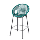 Ferrara Outdoor Patio Teal Faux Wicker Barstool Set, Durable PE Material, Ergonomic Design, Teal Wicker with Black Frame