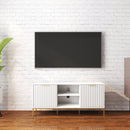 Modern TV Stand with Wave-Design Doors, Open Shelf & Adjustable Shelf - Stylish and Functional for Your Living Room