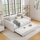 Full Size Daybed with Trundle Upholstered Sofa Bed, with Vertical Stripes, Linen Fabric, Beige (82.5'x58'x30')