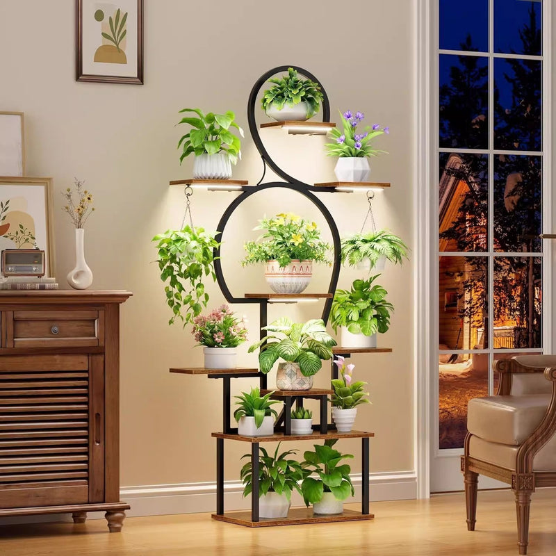 plant stand indoor large Plant Stand Indoor with Grow Light, 9-Tiered 63' Tall Indoor Plant She