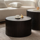 Vintage Fashion Style Cylindrical Nesting Coffee Table Set with Vertical Textured Embossed Design for Living Room, Office and Dining Room, Dark Brown (Set of 2)