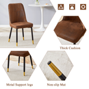 Table and chair set.A minimalist retro rectangular dining table with a wood color fishbone patterned textured top and black metal legs.Paired with 4 Brown Technology-Fabric Material Dining Chairs.