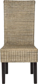 Grey Wicker Dining Chair 18 Inch Rattan Cotton Upholstery