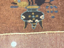 Antique Chinese Wool Rug 9x12, Light Brown and Navy Blue, Fete Peking Art Deco