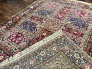 Persian Kirman Lavar Rug 8x9, Antique Persian Carpet, Colorful Multicolor 1920s Handmade Wool Rug, Garden Panel Design, Fine 200 KPSI