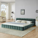 King size  Upholstered Bed Frame with Thick Fabric, Chenille Fabric Grounded Queen Size Platform Bed with Headboard and Solid Frame. No Box Spring Needed-green(88.5''*85.5''*24'')